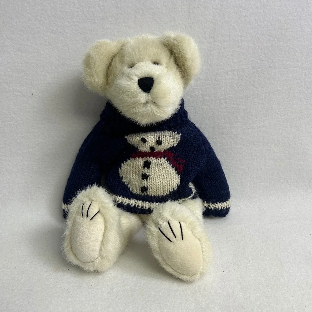 Vintage Christmas Boyds Bears Plush Cream Navy Snowman Sweater Archive Series 9